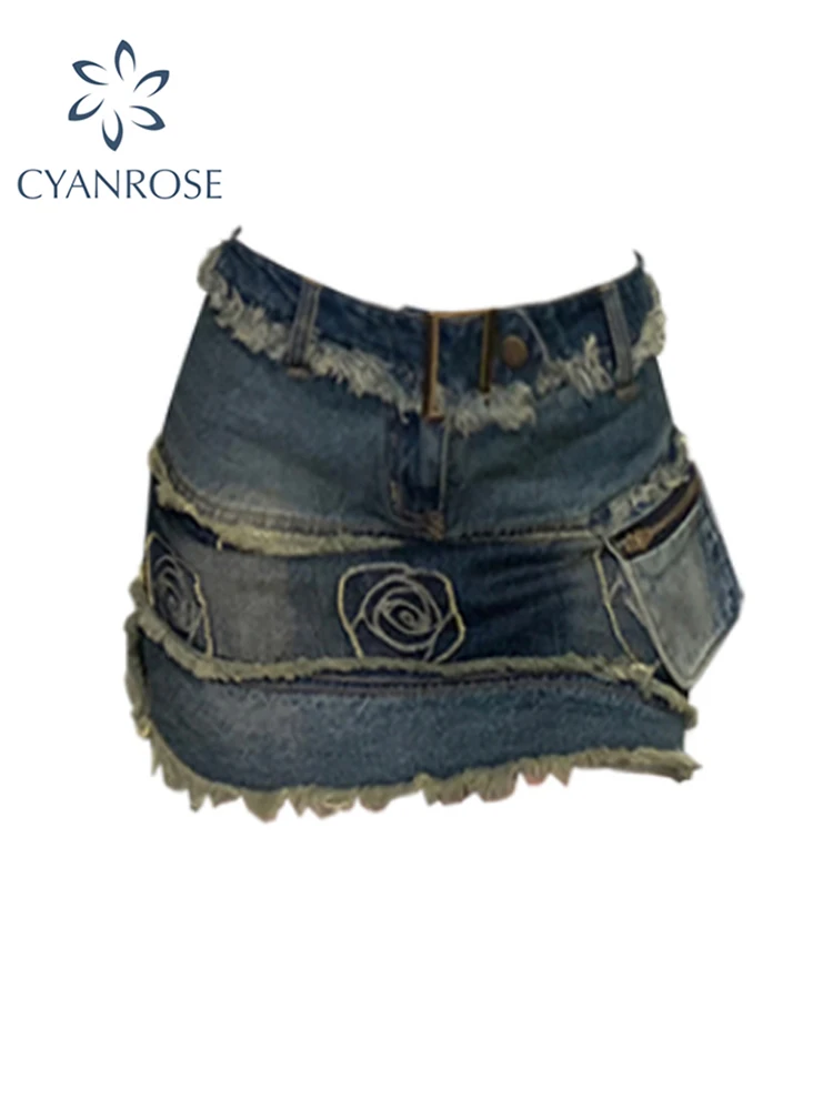 

Женская джинсовая мини-юбка, голубая винтажная юбка-карго с завышенной талией, трапециевидная джинсовая юбка в стиле Харадзюку, корейская м...