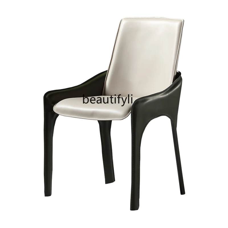 

yj Nordic Dining Chair Light Luxury Armchair Hotel Minimalist Italian Leisure Negotiation Saddle Leather Chair