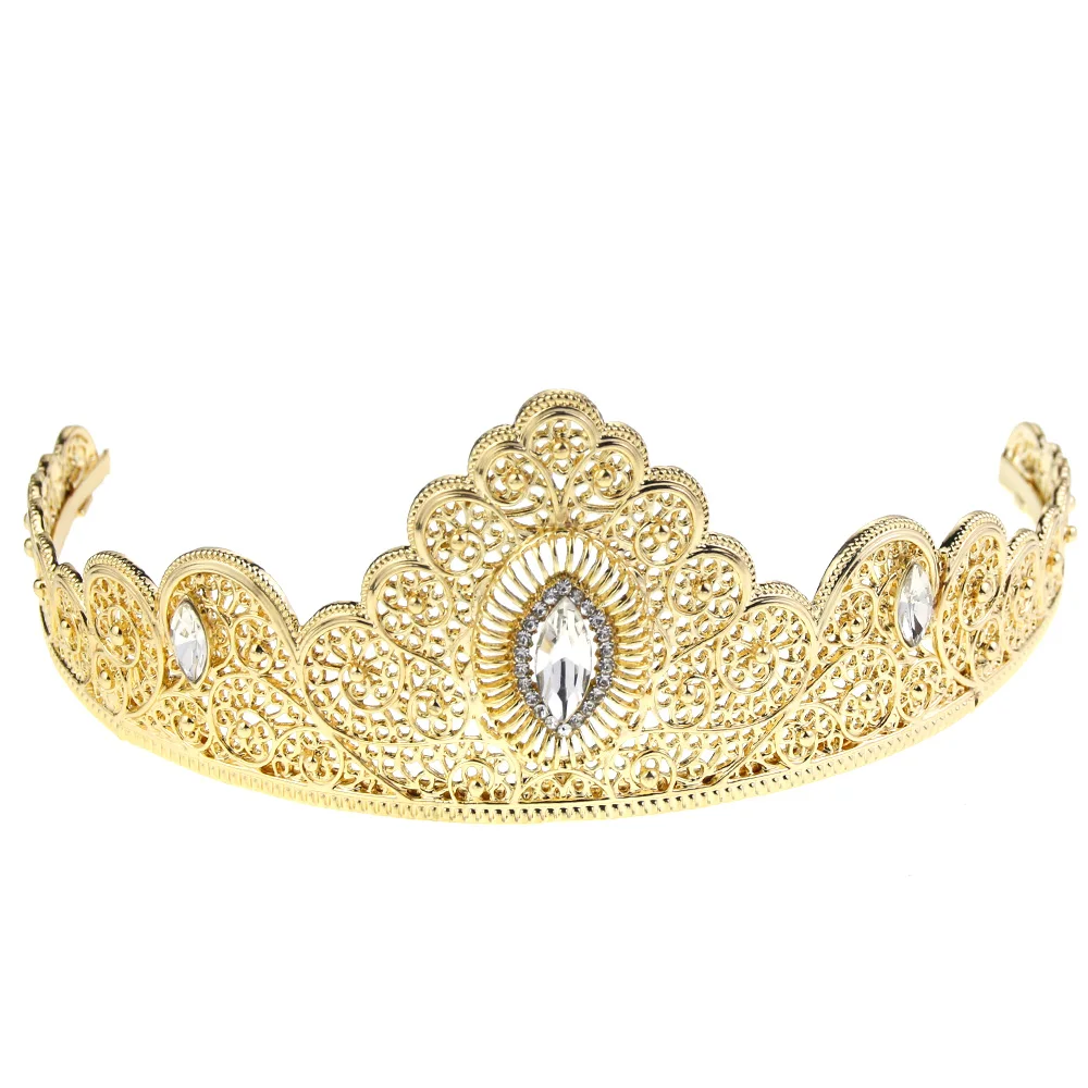 

Sunspicems 18k Gold Color Algeria Morocco Bride Crown Tiaras Hair Jewelry Arab Women Wedding Bijoux Crystal Light Crown Headware