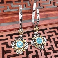 engraved flower ethnic earrings for women silver color indian style dangle earrings trendy charm metal earrings gift jewelry