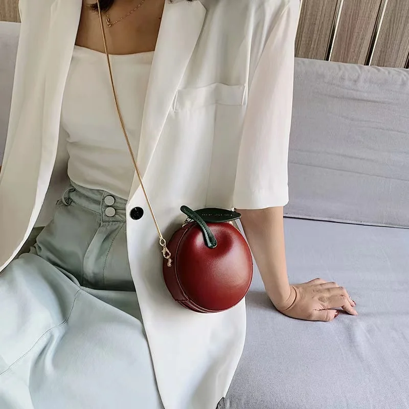 

Sweet Circular Bags for Women New Trendy Creative Cherry Chain Crossbody Bag Small Handbags PU Leather Ladies Shoulder Purse