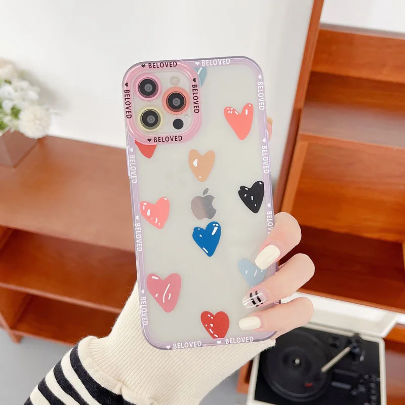 Simple Color Love Phone Case For iPhone 14 13 12 11 Pro XS MAX 7 XR X 8 6 Plus Clear Cover Soft Fundas