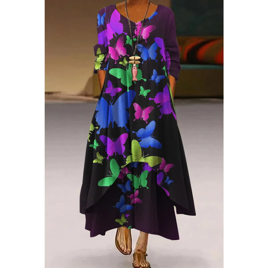 

Model 2022 IIntellectual Lady Spring And Autumn Long Sleeve Dress V-neck Knee-length Fashion S-5XL Loose Casual Daily Wear