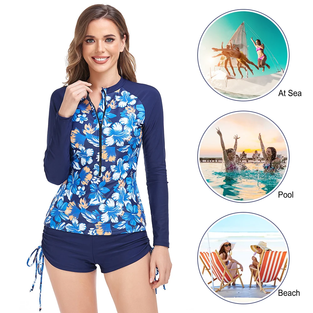 

Female Swimsuit With Long Sleeves Two-Piece Beach Athletic Swimsuit Conservative Breathable Split Design for Female Accessories