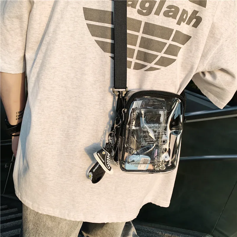 

Transparent Crossbody Bags Simple Zipper Mini High Street All-match Couples Fashion Clear Handbags PVC Harajuku Purses Phone Bag