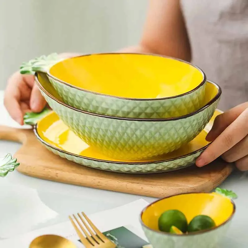 

Creative Ceramic Salad Bowl Pineapple Bowl Plate Home Decor Tableware Cute Soup Noodle Bowl Fruit Plate Kitchen Organizer