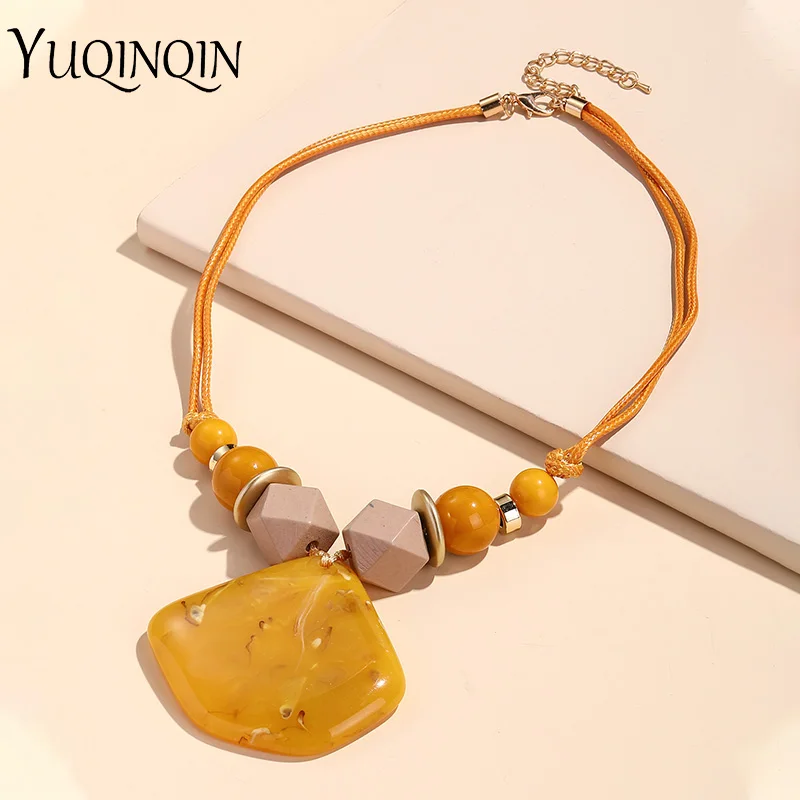 

Trendy Vintage Rope Chain Bohemian Necklaces for Women Big Geometric Beads Pendant Necklace Colorful Design Jewelry Party Gifts