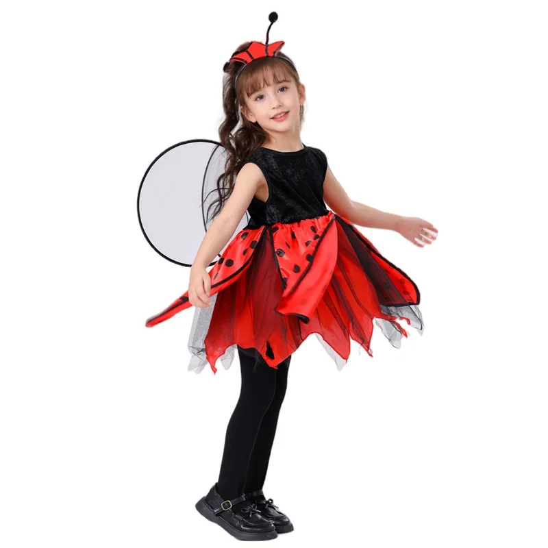 2025 New Fashion Animal Costume for Girls Sleeveless Round Neck Dress + Wing + Headband Bee Ladybug Outfit 4T-10T (art.: 3920cbddbd218) - 3920cbddbd218