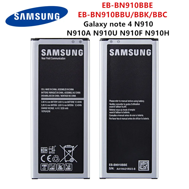 SAMSUNG-batería original de EB-BN910BBE EB-BN910BBK, EB-BN910BBC de 3220mAh para Samsung Galaxy Note 4, N910, N910A/V/P, sin NFC