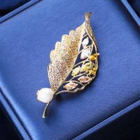 blucome luxury fashion gradient leaves brooch zircon copper pins womens brooch for coat suit bag hijab jewelry new year gifts