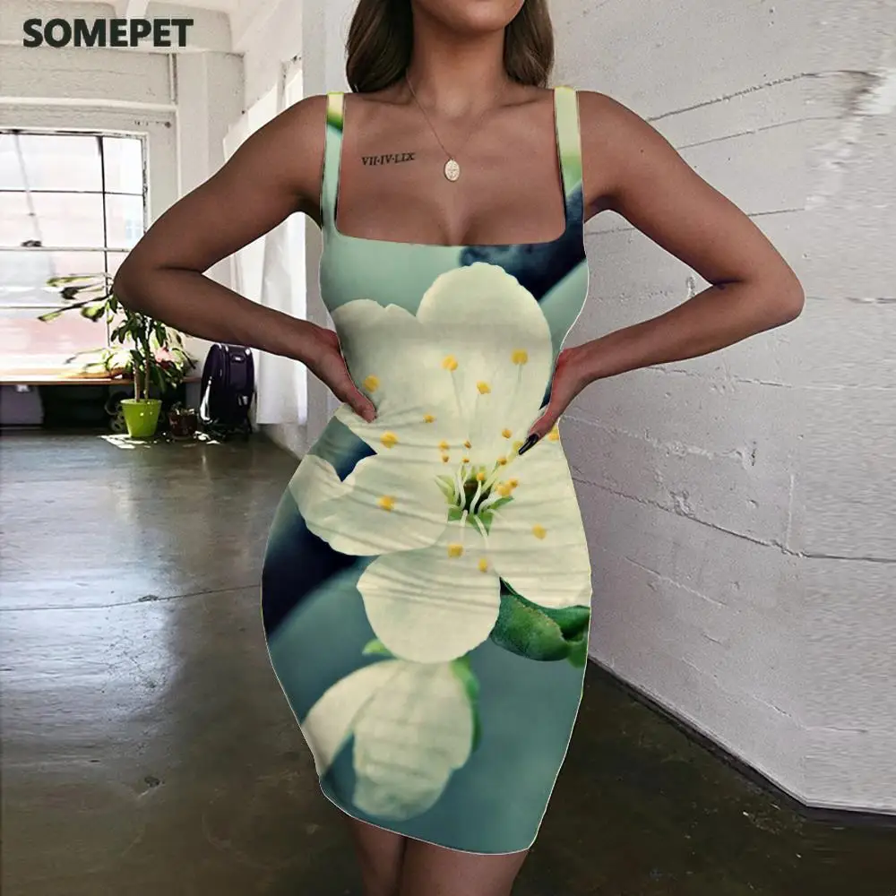 

Женские платья с цветами, очаровательные Стильные платья с 3d принтом, с лямкой на шее, без рукавов, Пляжное платье, сексуальная женская одежда, Клубная новая одежда в стиле бохо