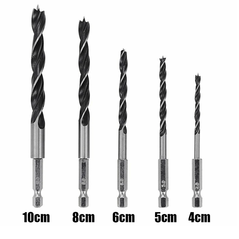 

5Pcs 4-10mmThree Point Round Handle Wood Drill Bits Kit High Carbon Steel Twist Drill Bits For Woodworking Drilling