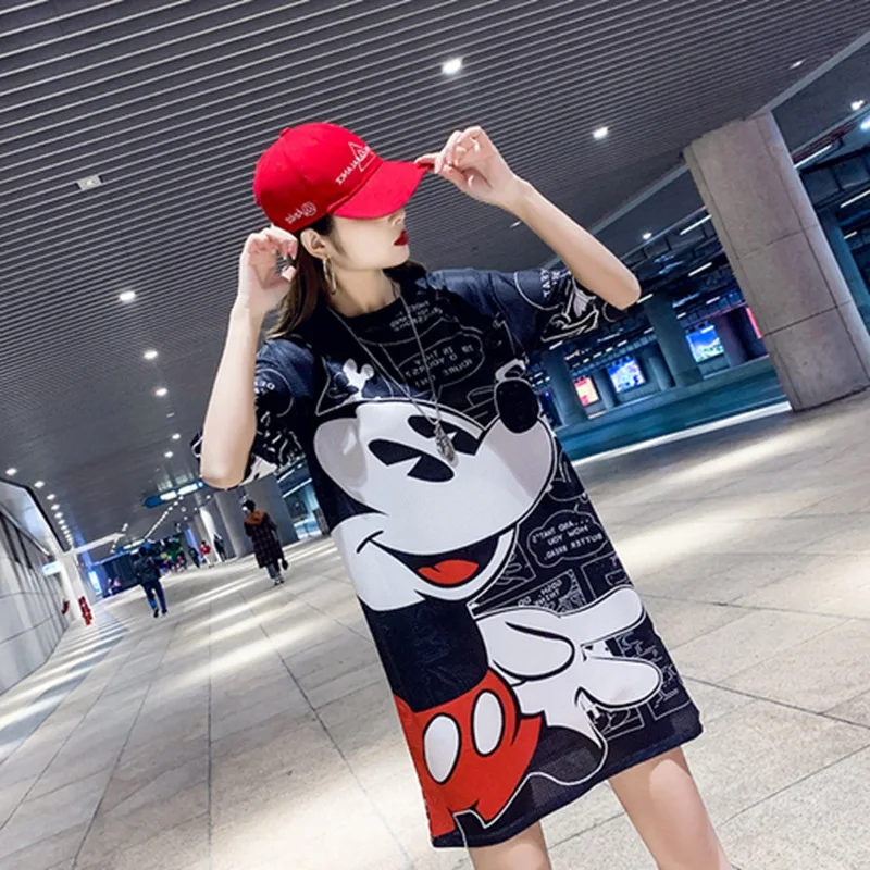 

DISNEY Minnie skirt loose short-sleeved T-shirt female summer digital printing mesh mid-length ice silk quick-drying dress