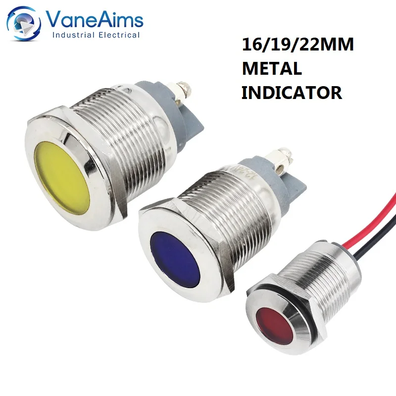 16/19/22mm Waterproof LED Light Indicator Panel Mount Power Signal Pilot Lamp 3V 12V 24V 110V 220V Red Green White Blue Yellow