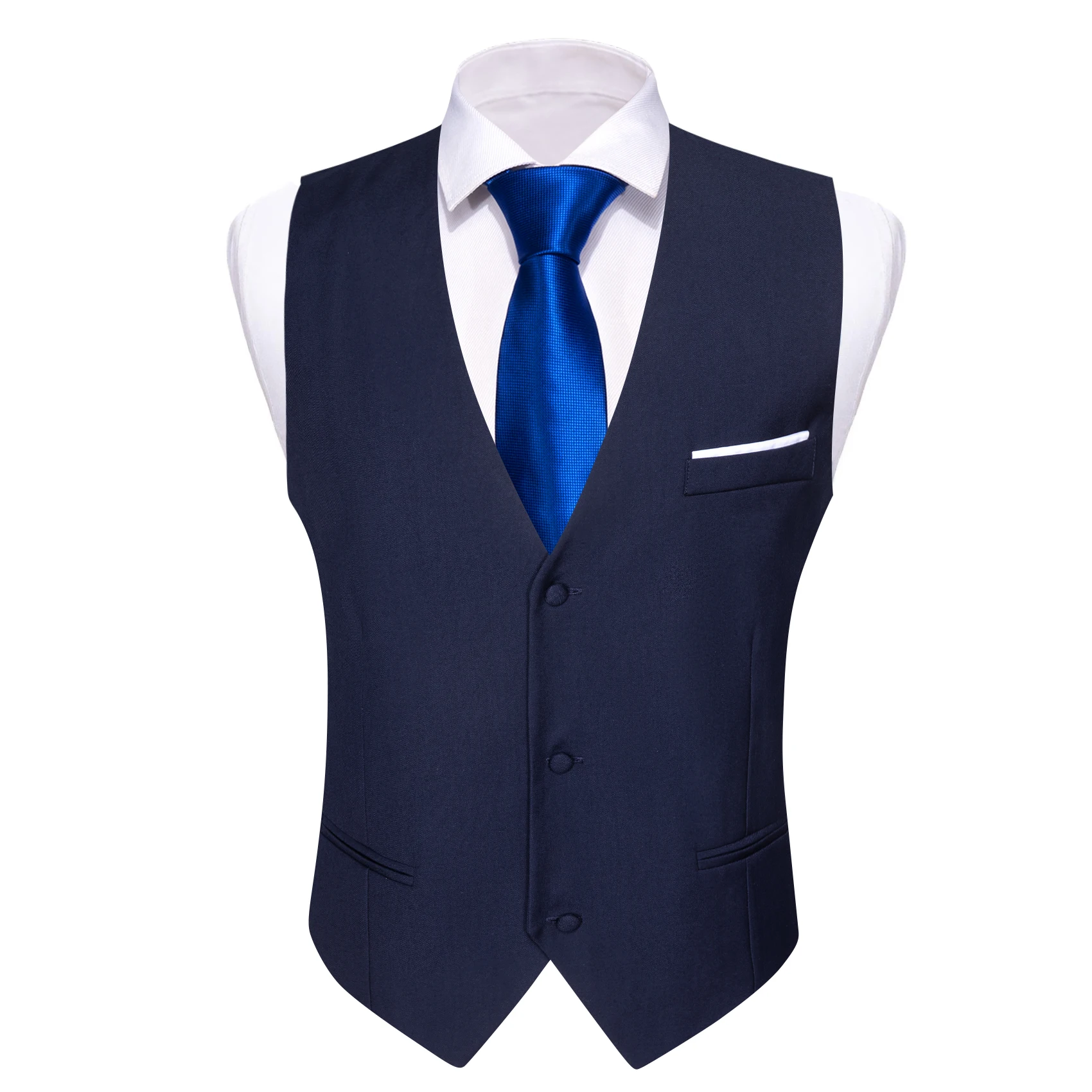 

Navy Blue Men Vest Sleeveless Silm Fit Necktie Sets Formal V-Neck Waistcoat Leisure Party Business Designer Barry.Wang DM-2431