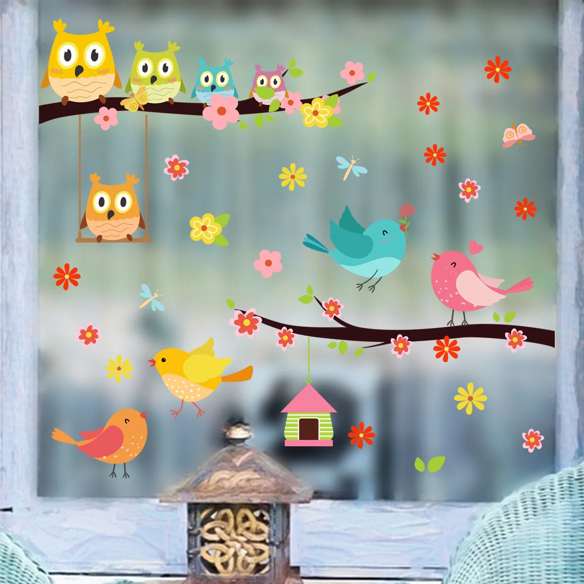 

30*60cm Branch Bird Flower Wall Sticker Cartoon Animal Kawaii Living Room Study Window Bedroom Decorative Wall Sticker Ct6019