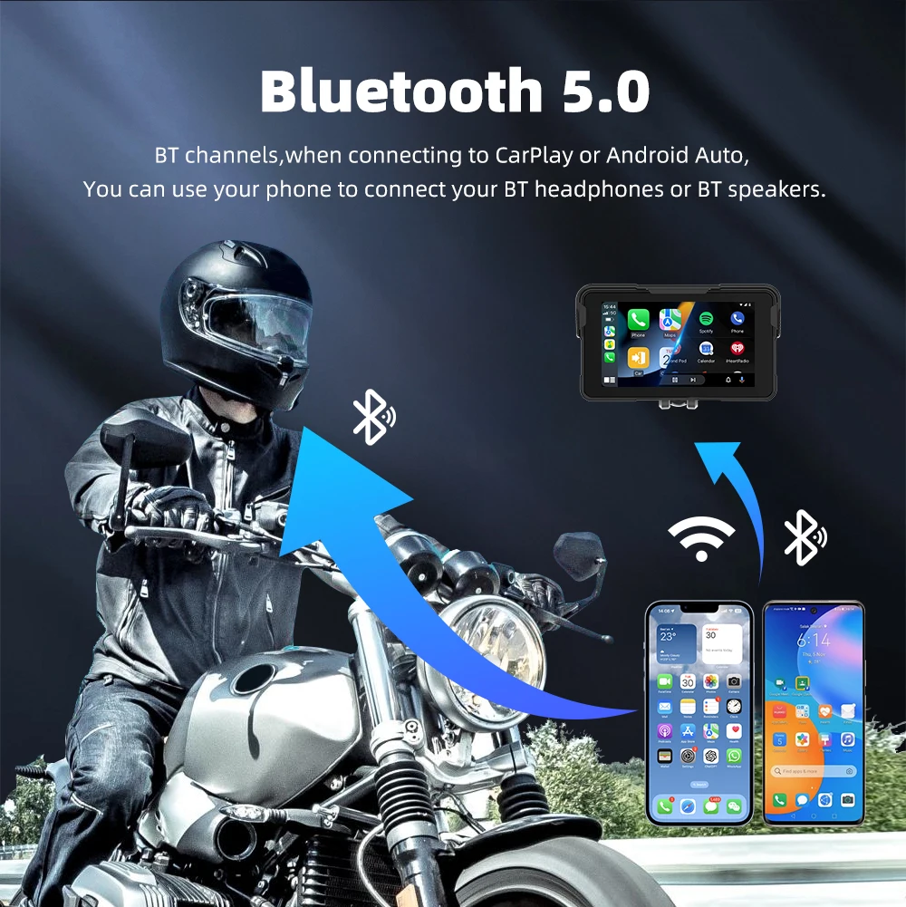 EKIY IP 67 18-язычный WIFI BT5.0 мотоциклетный CarPlay 5-дюймовый беспроводной экран с поддержкой Android Auto, навигация для мотоциклов с TPMS (art.: 3920da41bb211) - 3920da41bb211