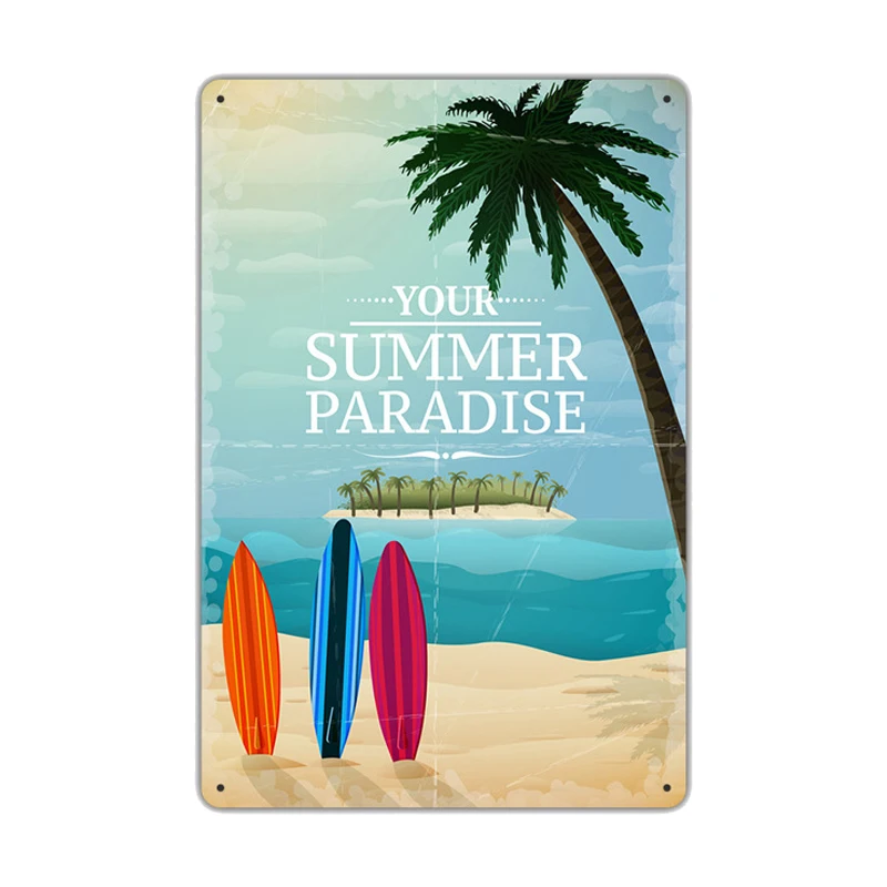 

Vintage Hawaii Surf Time Metal Tin Signs Wall Art Painting Plate Seaside Beach Poster Plaque for Bar Pub Club Surf Shop Decor