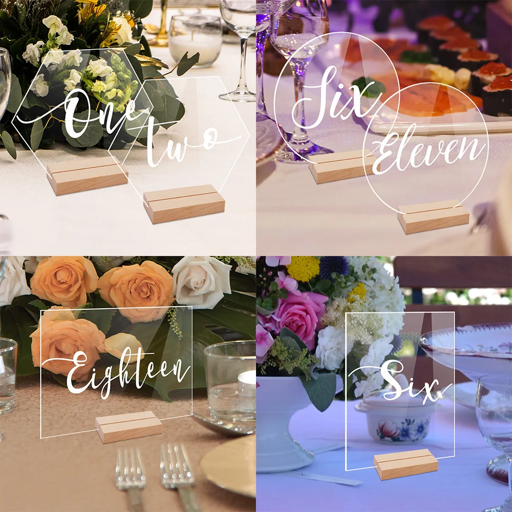 

Acrylic Table Number Card For Wedding Hexagon Rectangle Round Table Card Table Numbers Holders Acrylic Wedding Sign With Base