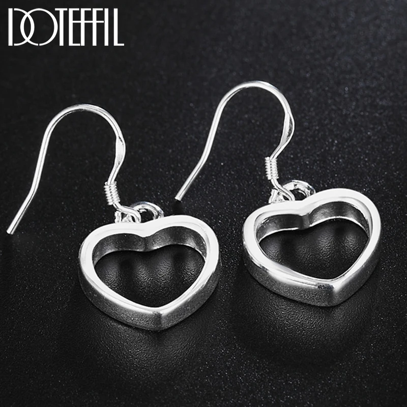 

DOTEFFIL Genuine 925 Sterling Silver Unique Heart Drop Earrings For Women Dangles Earrings Lover Jewelry