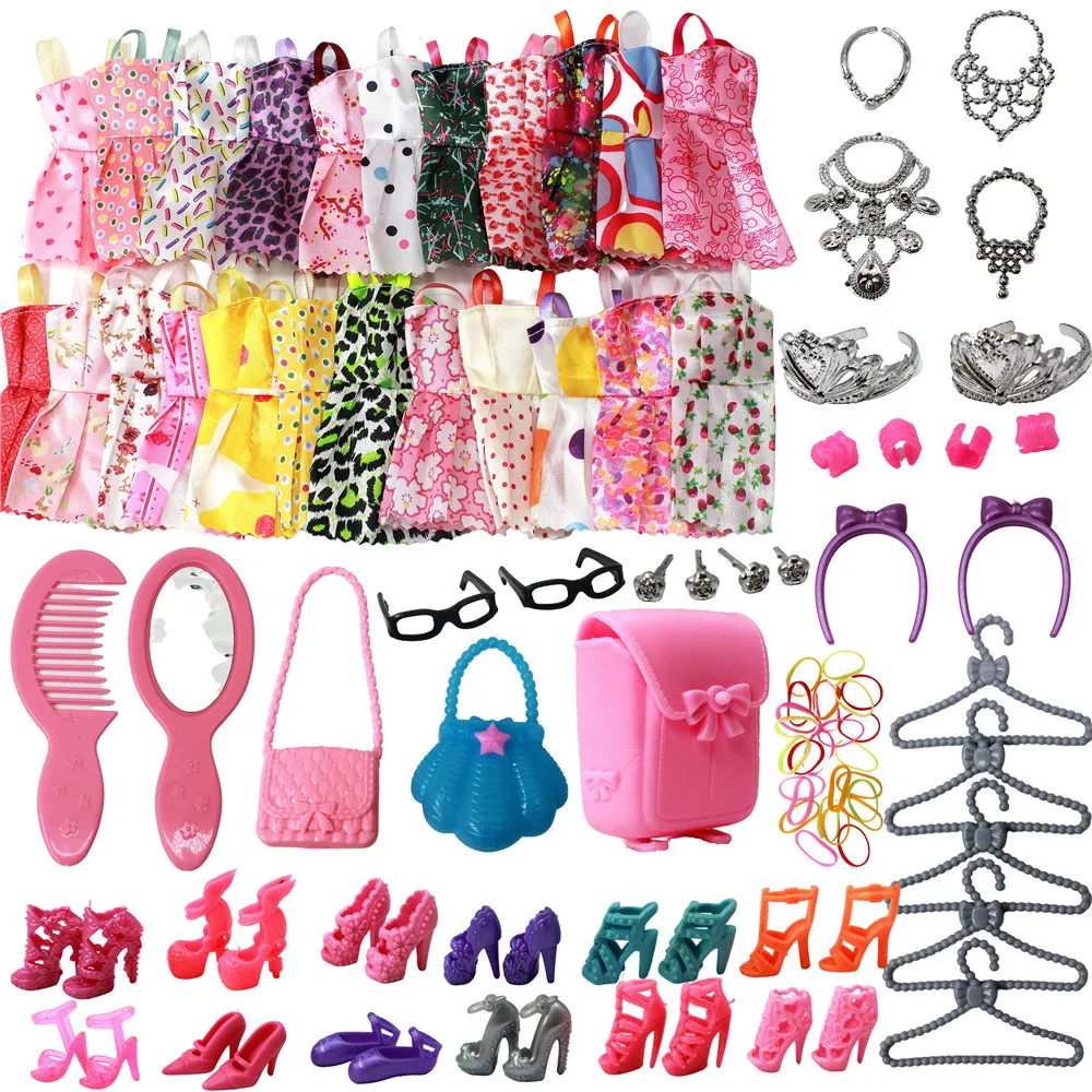 

NEW 1 Set Clothes for Barbie Doll Shoes Boots Mini Dress Handbags Crown Hangers Glasses Doll Accessories Kids Fashion Toy 12''