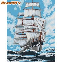 ruopoty oil painting by numbers handpainted acrylic pigment drawing canvas ship sail on ocean landscape picture home artwork