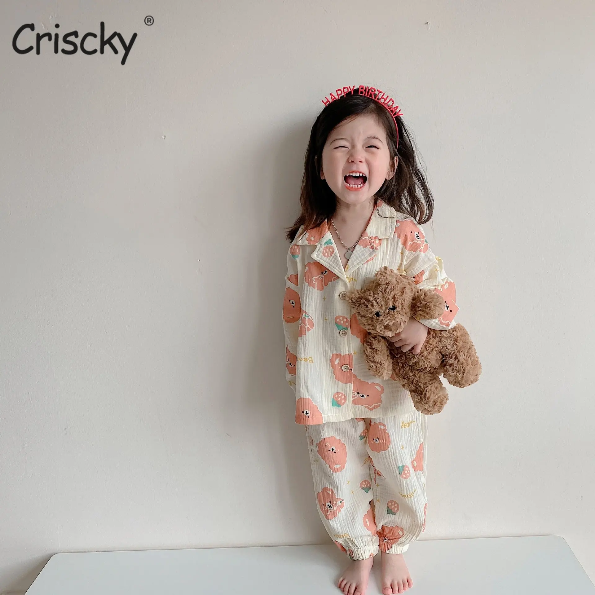 

Детский пижамный комплект Criscky, новинка весны 2023, хлопковый комплект для мальчиков с мультяшным принтом, костюм из двух предметов с длинным ...