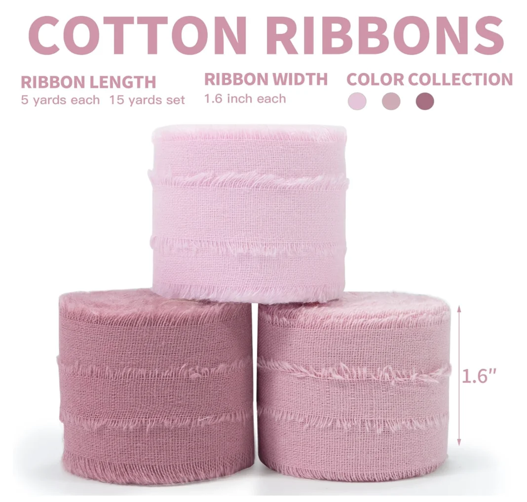 Розовая лента Dusty Rose 1-1/2 x 15 ярдов хлопковая ручной работы с потертостями и