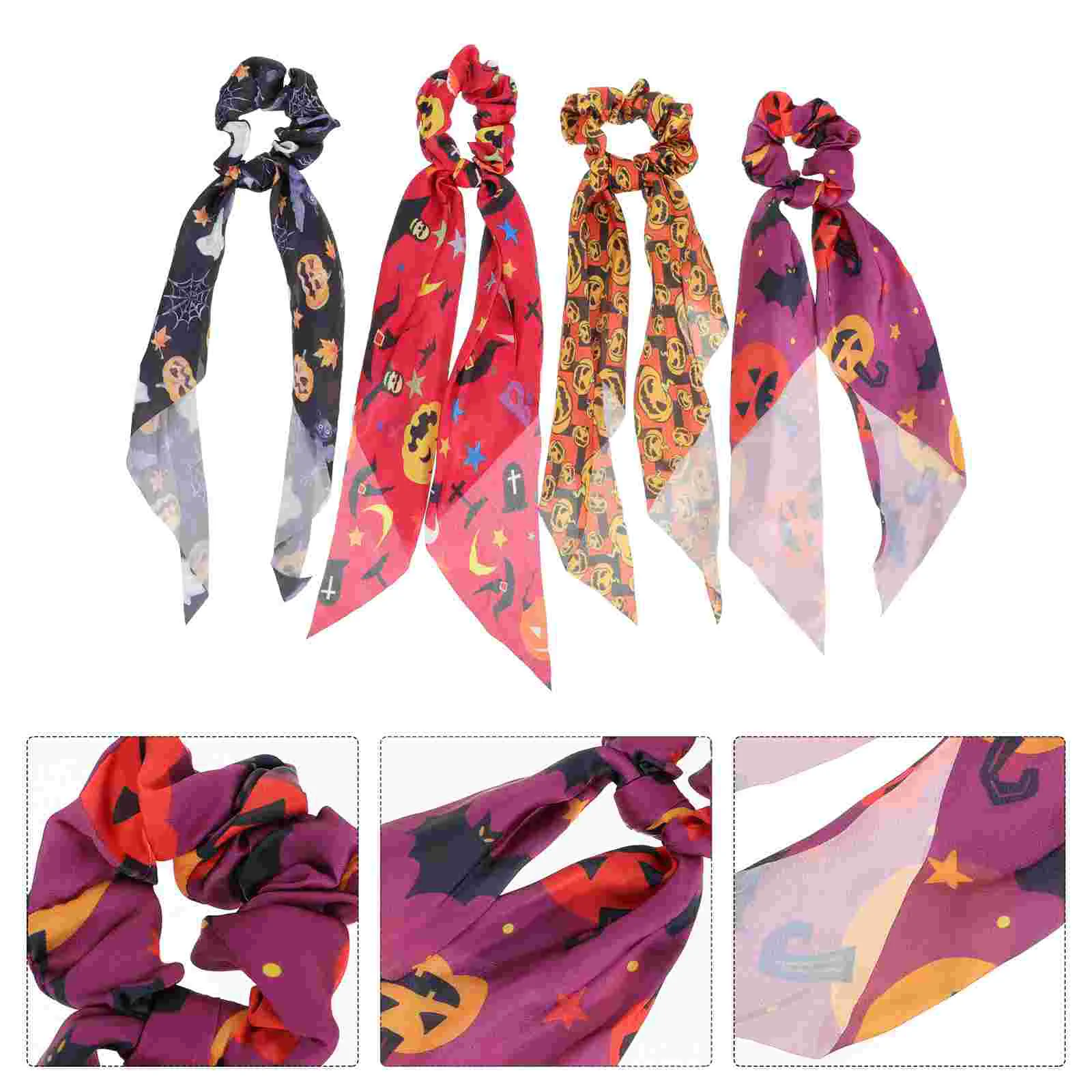 

4pcs Pumpkin Scrunchies Hair Ribbon Hair Bands Ponytail Holder