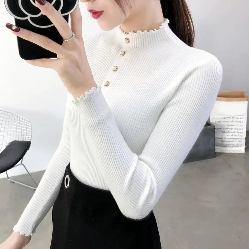 

On Sale Autumn Winter Women Long Sleeve Knit Half High Collar Pulls Sweater Casual Rib Jumper Tops Female Home Pullover Y2K Clot