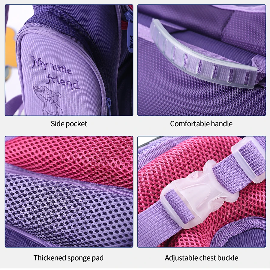 Kids Cartoon Bear 1-001 School Bags for Girls Primary Students School Backpack Children's Purple Schoolbag Mochila Escolar