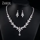 Женский комплект из ожерелья и серег ZAKOL Zircons, ювелирное украшение для невесты, цвет белый ААА + фианит