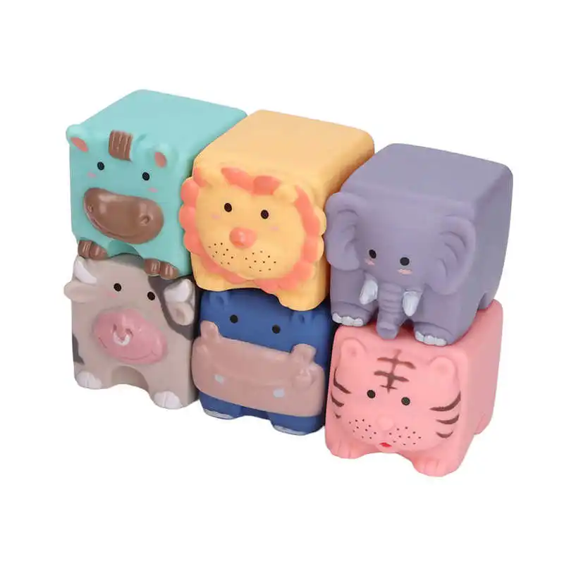 

Мягкие силиконовые строительные блоки, 12 шт., детская игрушка для обучения, Мультяшные животные, прорезыватели для зубов, игрушка Монтессор...