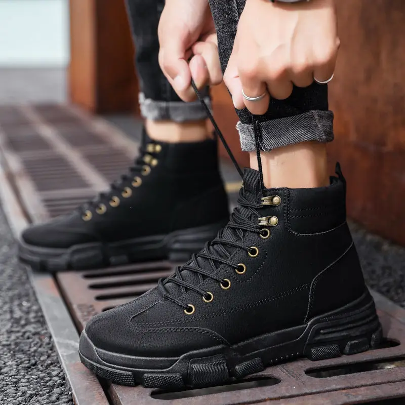 

Korean Fashion Casual Students' Shoes Men's British Style Ankle Boot Shoes High Top Men's Work Wear Boots S10200-S10207 C1