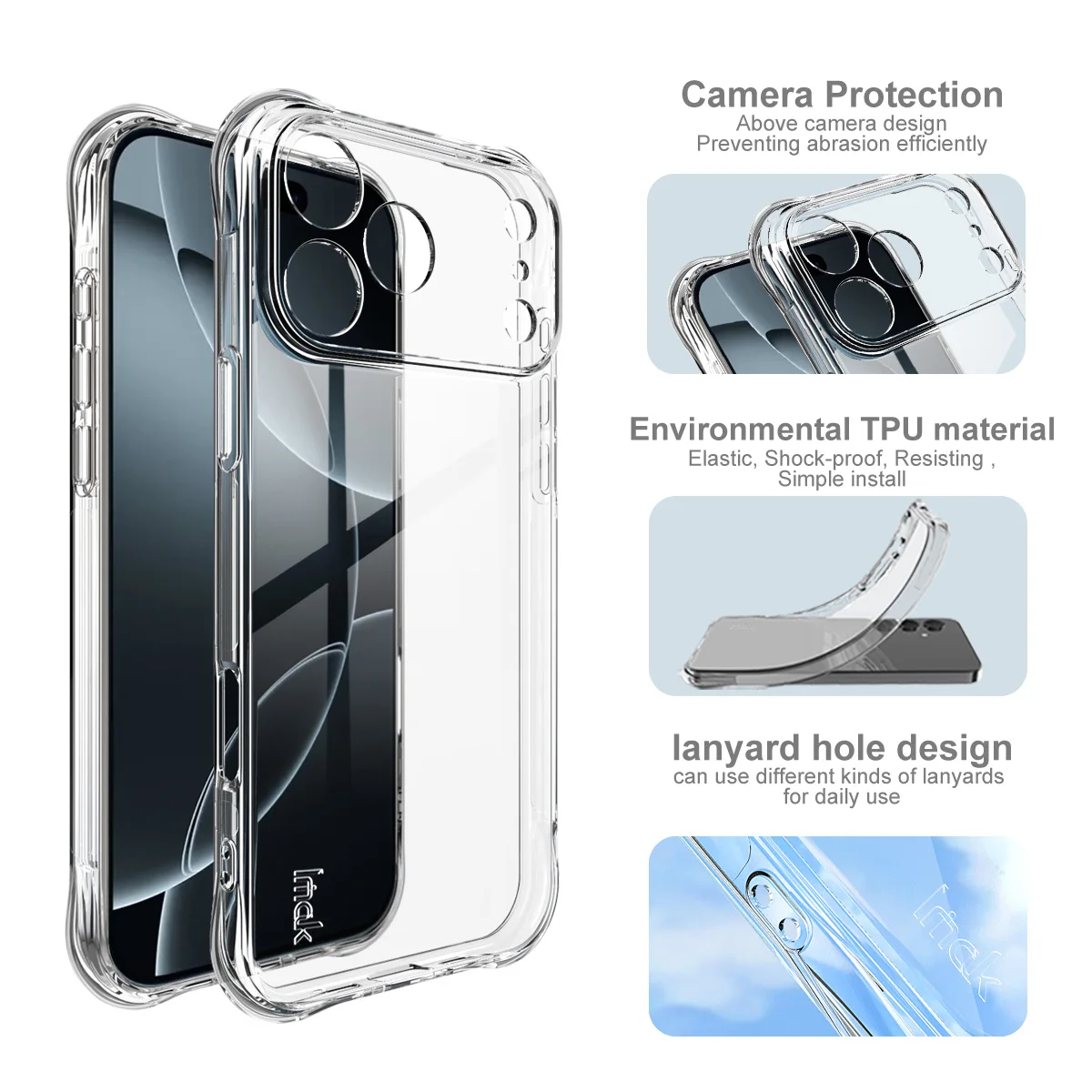 Фото Чехол Imak для iPhone 17e, 16e, Air 17, 16 Pro Max, 17, 16 Pro: ударопрочный, из мягкого ТПУ и силикона, с защитой от падений №2
