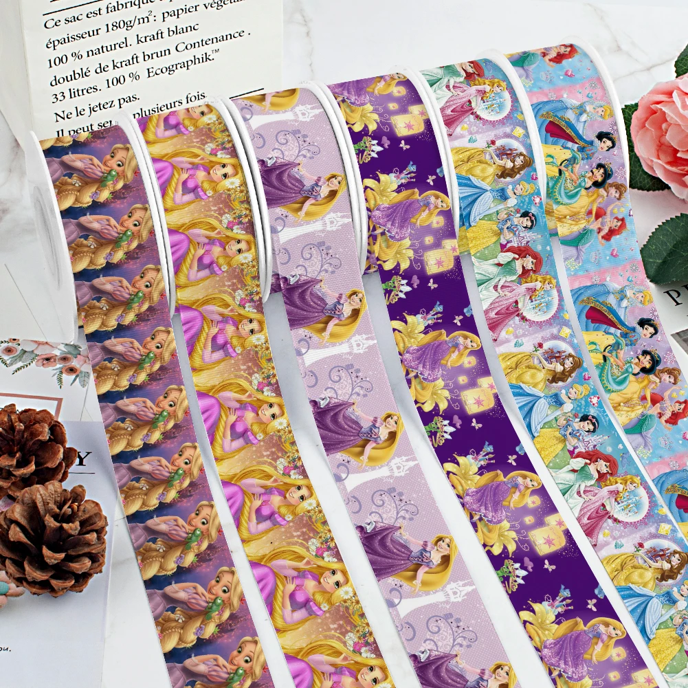 

10yards Disney Satin Ribbon Rapunzel Snow white Belle Grosgrain for Cheer Bows DIY Girl Headwear Hair Bows