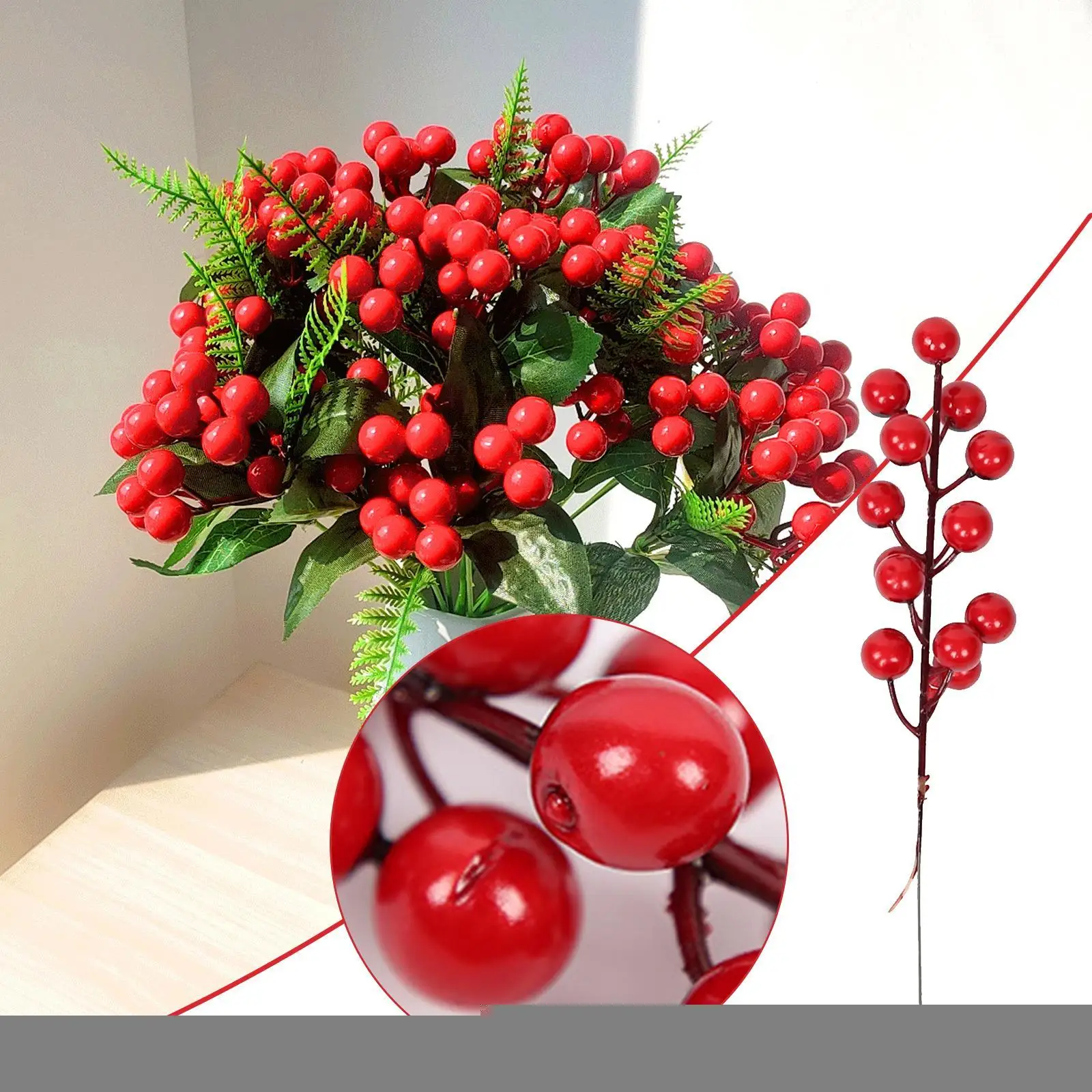 

Fake Holly Berries Artificial Flower Branches Fake Berry Stems Christmas Home Decorations Tree Decorations Red Fruits Christmas