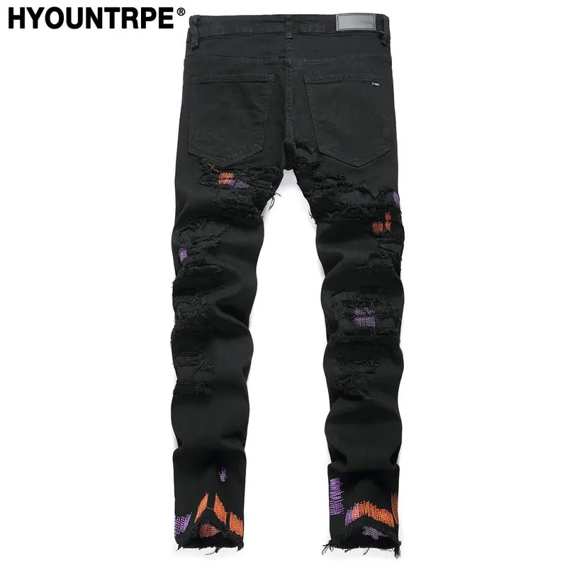Fashion Irregular Distressed Ripped Jeans 2023 Casual Denim Pants Men Punk Biker Jeans Streetwear Slim Fit Hip Hop Pants Joggers