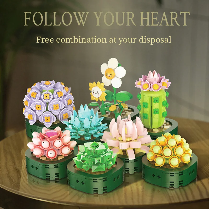 

Succulent Potted Building Blocks Mini Flower Bouquet Blocks Bricks DIY MOC Assembly Toys For Girls Gift Home Desktop Decoration