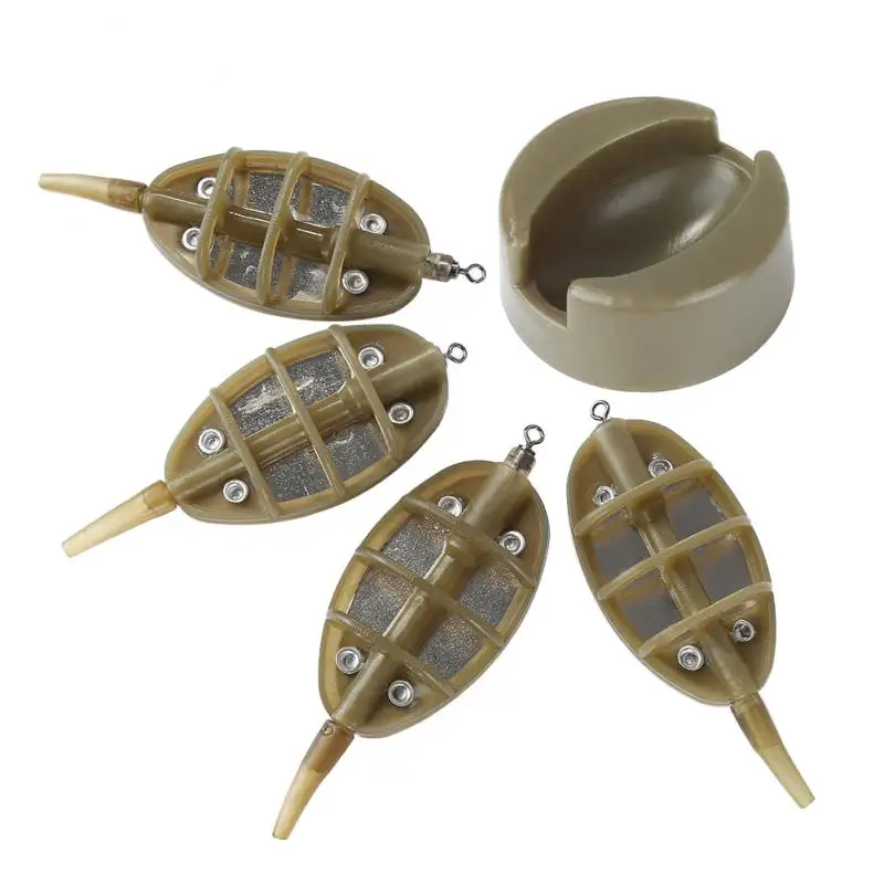 

5pcs 15g-35g Carp Fishing Inline Flat Method Feeder Carp Feeder Mould Set Brown Fishing