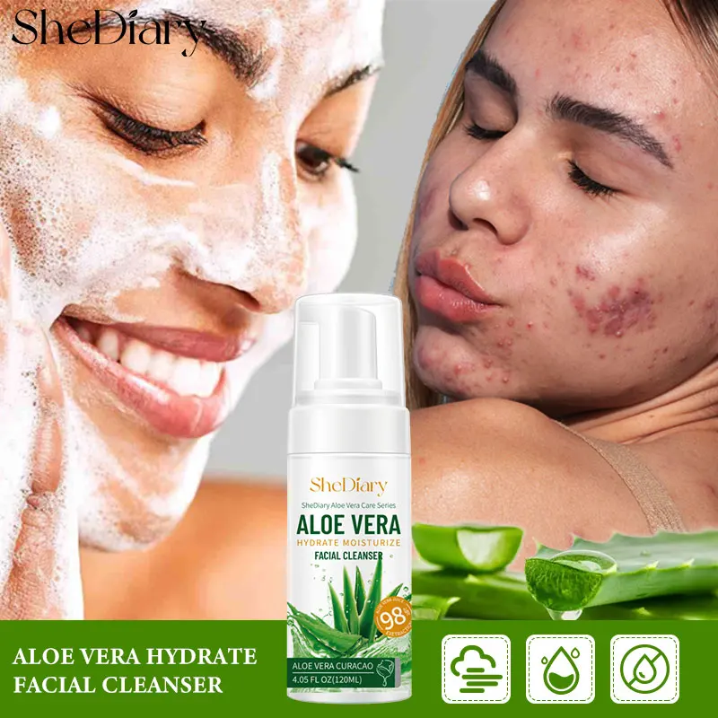 

120ml Aloe Vera Facial Cleanser Pimple Remover Moisturizing Anti-Wrinkle Improving Acne Skin Pore Cleaning Bubble Skin Care