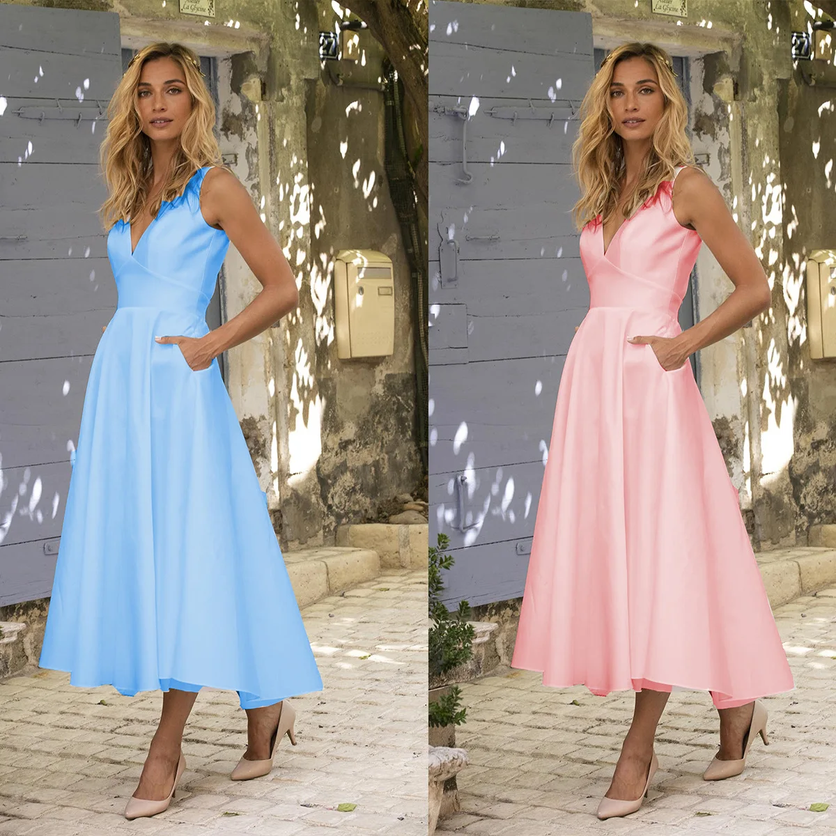 Купи 2022 New Arrivals Short Sexy Prom Dresses With V Neck Line Sleeveless Short Evening Dresses Under 50$ Dresses Fast Ship за 1,319 рублей в магазине AliExpress