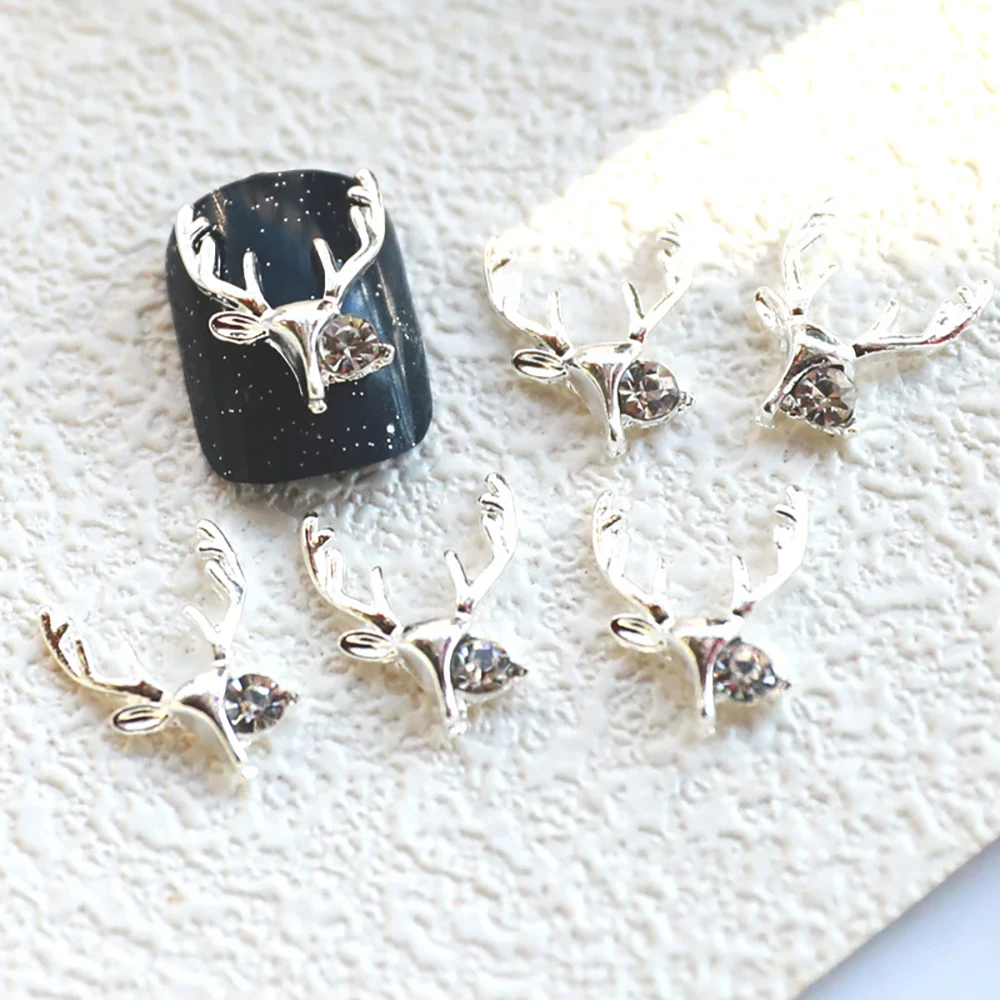 

100PCDavid's Deer: Christmas Diamond Charms Festival Metallic Alloy Silver Chrome Celebrity Holiday Elk Nail Jewelry Accessories