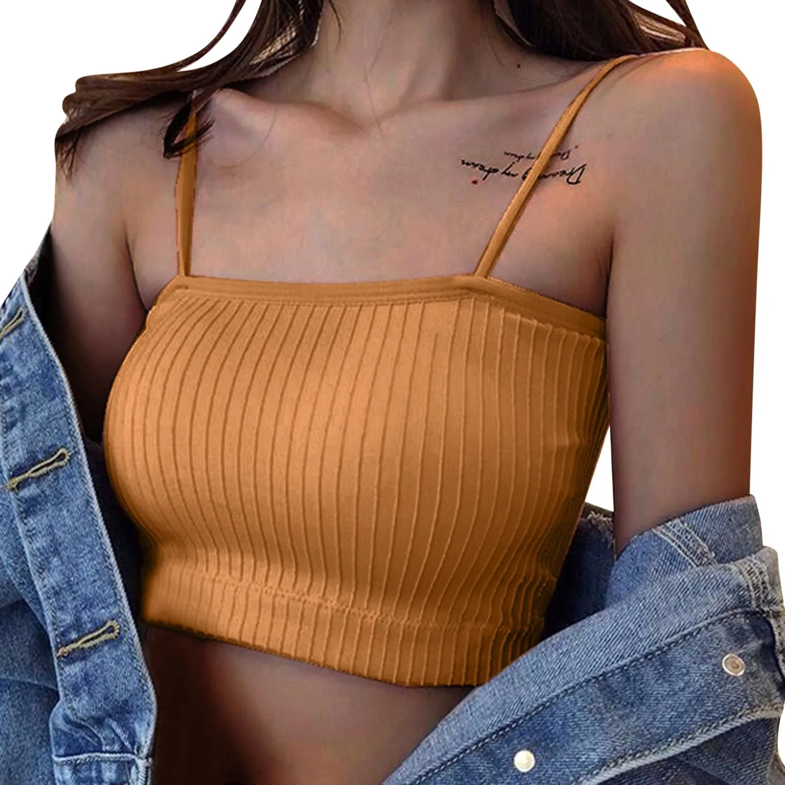 

Korean Fashion Women Vests Sleeveless Striped Padded Summer Tank Tops Spaghetti Strap Bralette Harajuku Sexy Crop Top Tube YJ