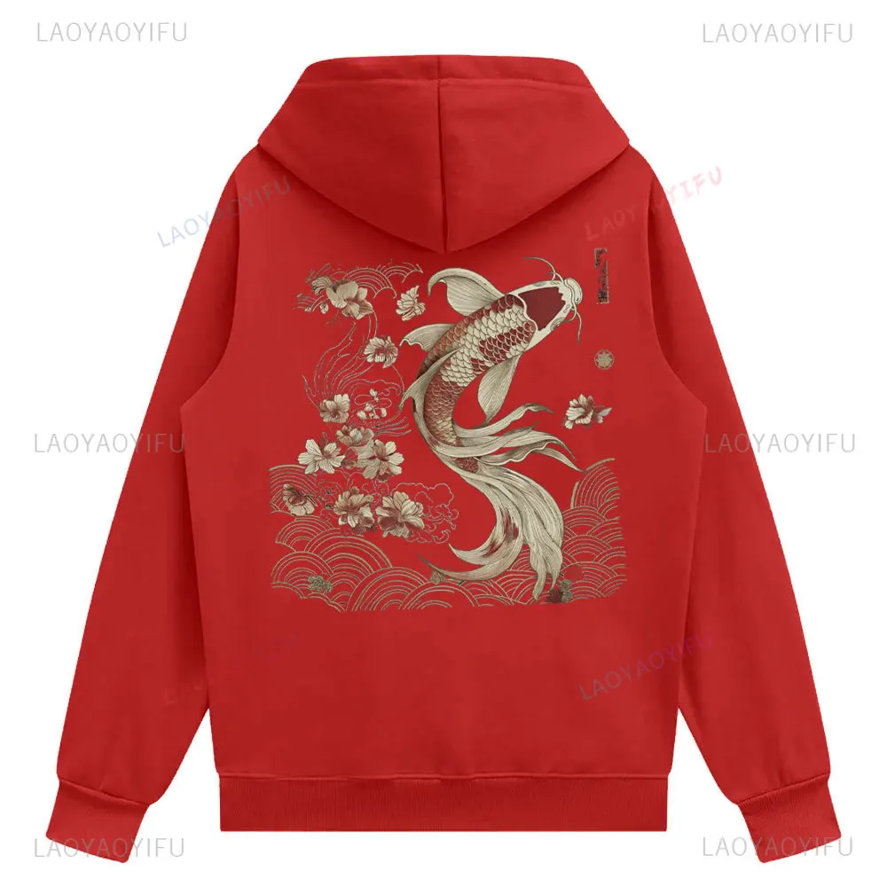 Винтажная японская толстовка с капюшоном в виде рыбы кои морское животное