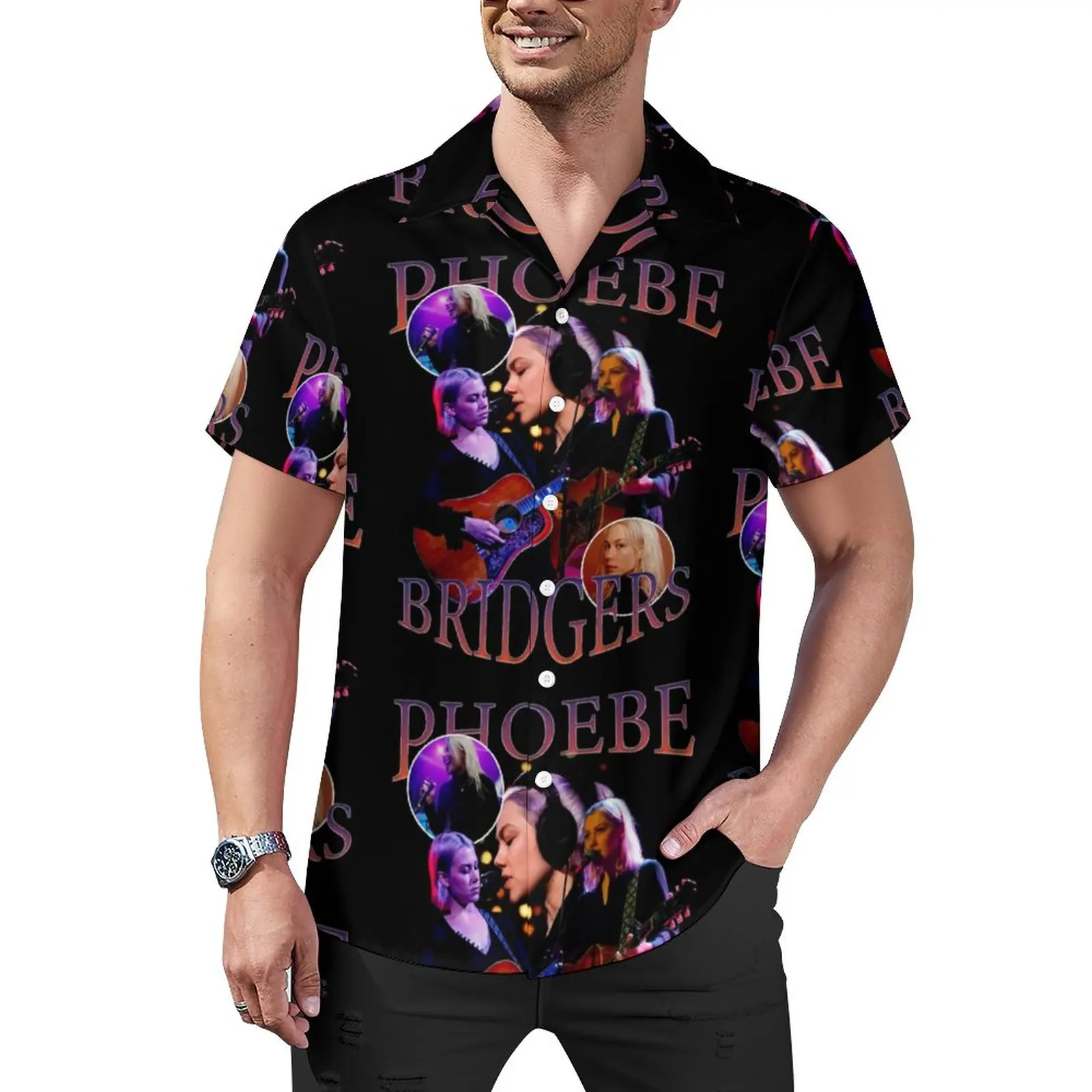 

Пляжная рубашка Phoebe Bridgers, летние повседневные мужские рубашки с музыкальным принтом, забавные блузки с коротким рукавом, Графические Топы, размеры 3XL, 4XL