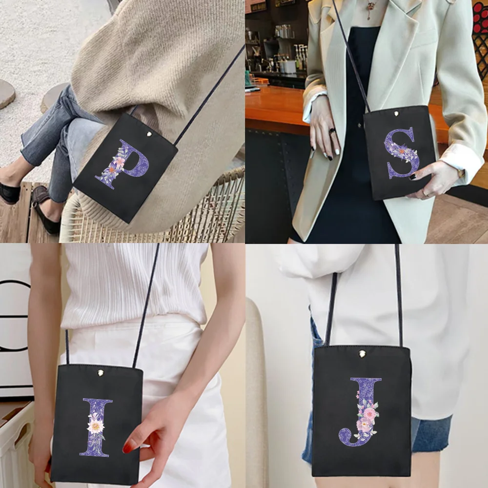 

Purple Flower Series Mobile Phone Bags Small Women Mini Messenger Purse Lady Wallet Shoulder CrossBody Pack Female Sports Wallet