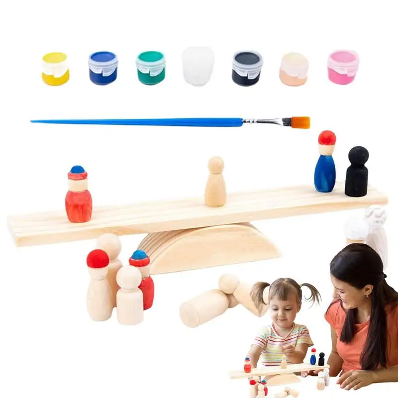 

Rainbow Villain Wooden Balance Board Toy DIY Little Doll Stacker Seesaw Early Education Balancing Game Kid Balancing Game Gift