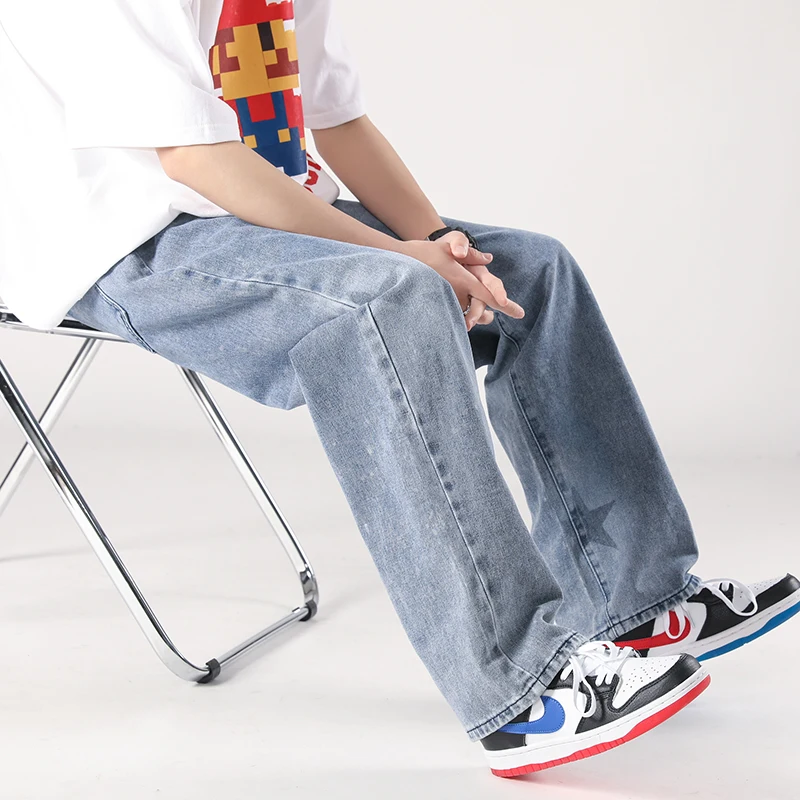 Men Y2K Jeans 2022 Streetwear Hip Hop Star Printing Trousers Men Casual Fashion Korean Harajuku Harlan Wide Leg Jeans Men Pants