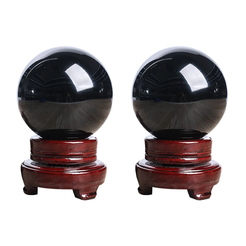 

2X 80MM Natural Black Sphere Large Crystal Ball Healing Stone With Base